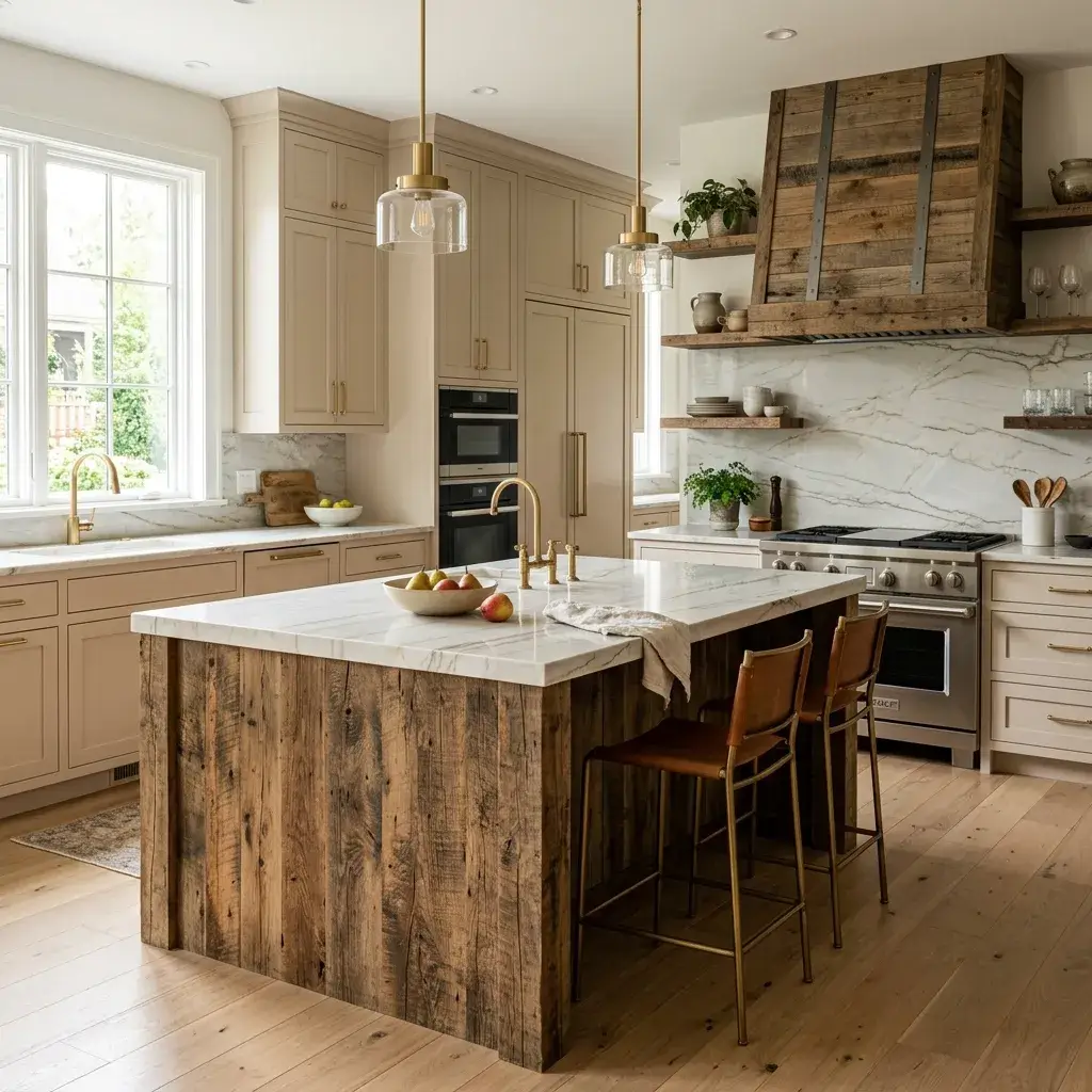 Quartz or Quartzite Countertops with Rustic Wood