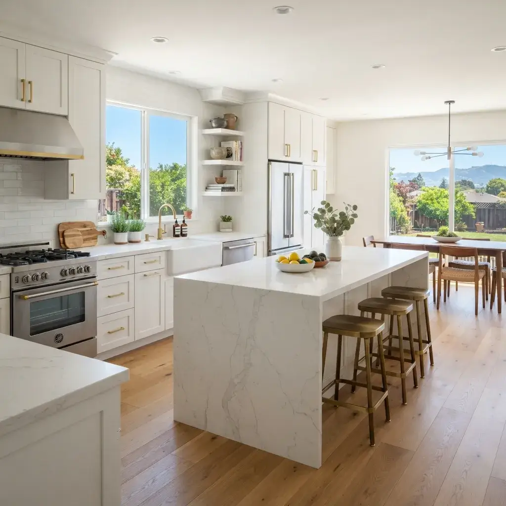 Kitchen cabinet refacing service thumbnail showing refaced white cabinets in Los Altos, CA