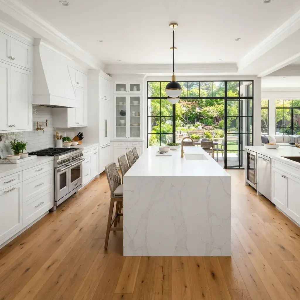 Full kitchen renovation with custom cabinetry and quartz island in a Los Altos, CA home